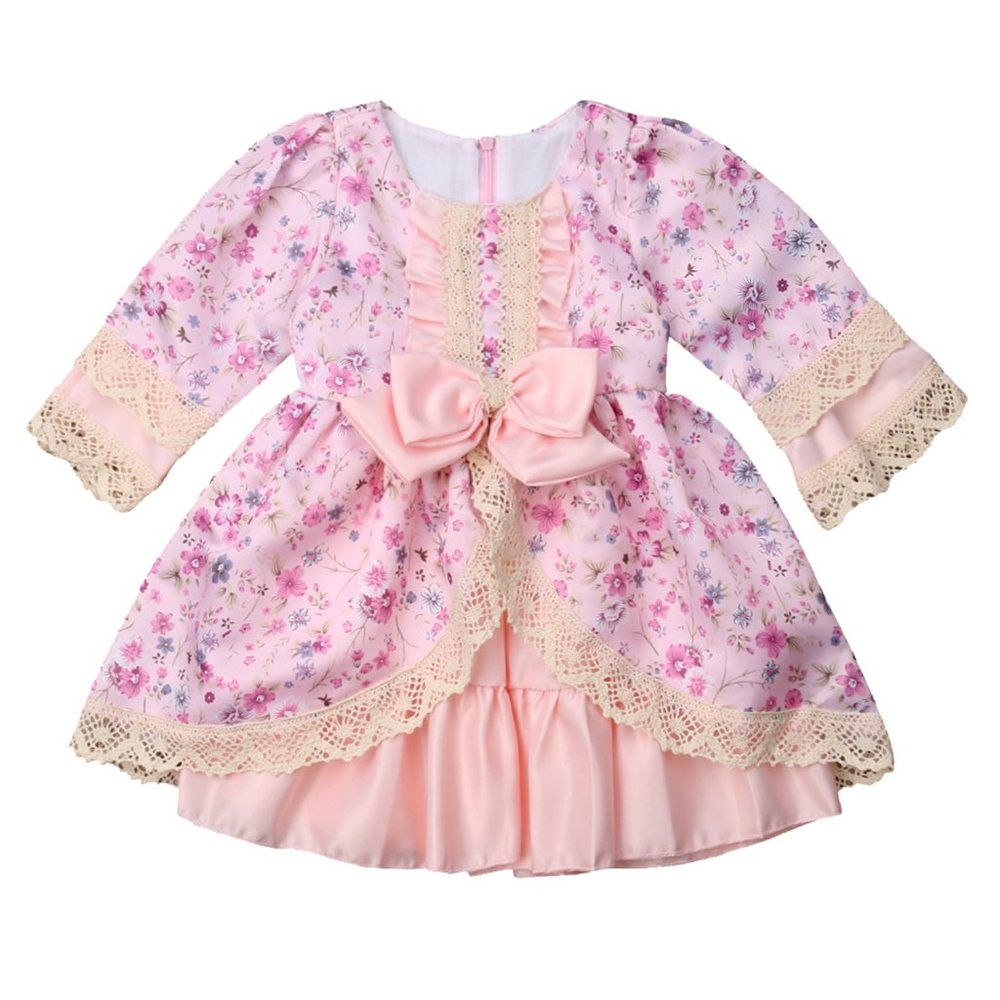 Pink Elegant Lace Flower Little Girl Vintage Dress
